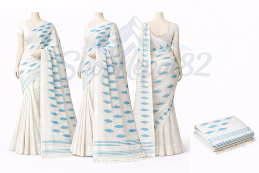 Blue & White Nepali Dhaka Saree – Traditional Ethnic Wear